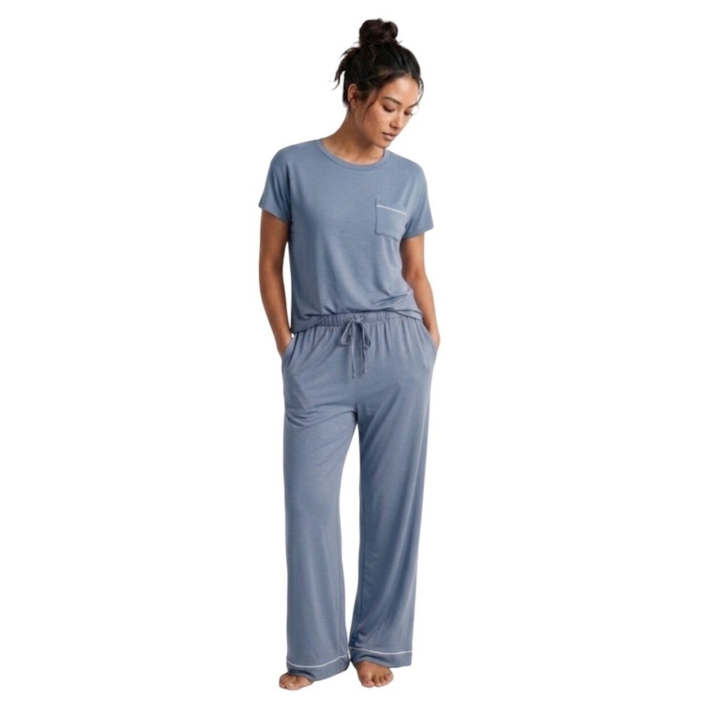 State of Day Soft Knit Pajama Set Storm Cloud Blue Short Sleeve Wide Leg XXL